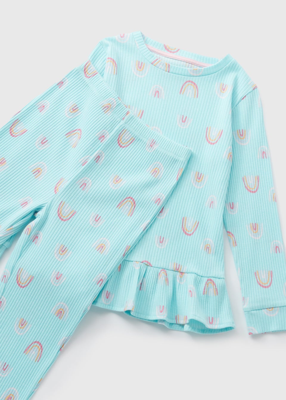 Girls Blue Rainbow Print Top & Bottom Pyjama Set (1-7yrs)