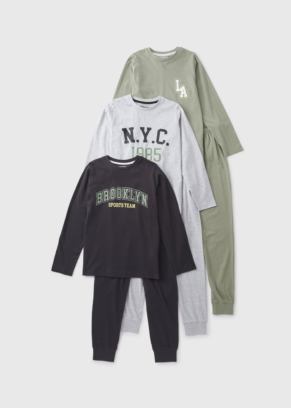 Boys Green NYC Pyjama Top Bottom Set 7 13yrs Matalan