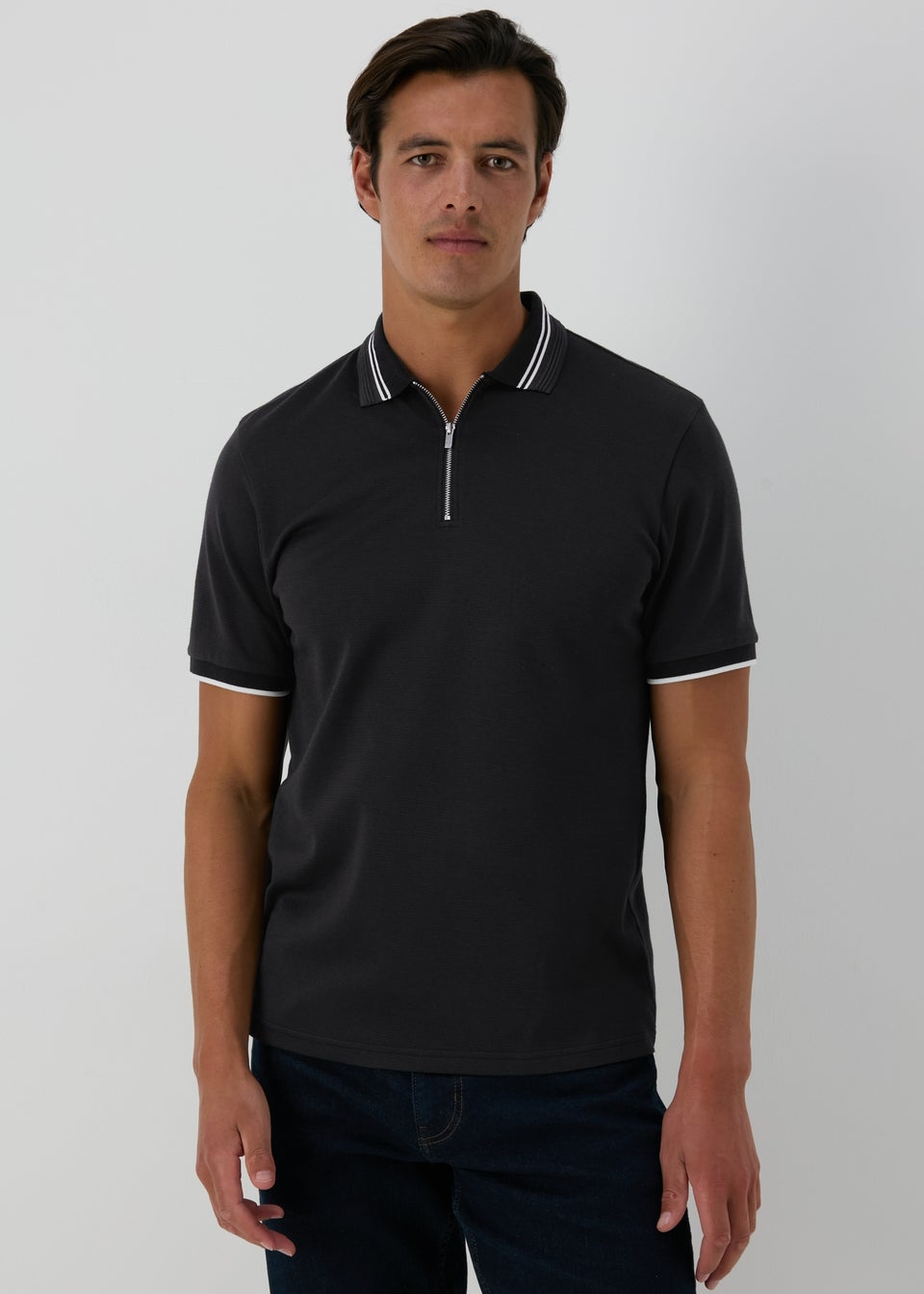 Black Modal Zip Polo Shirt