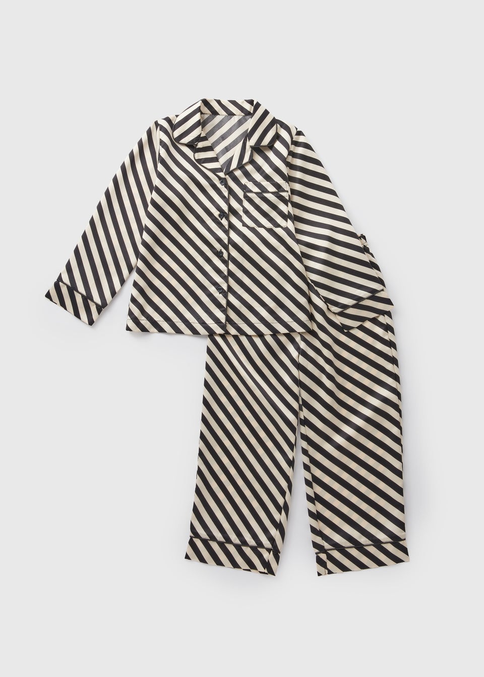 Girls Black Stripe Satin Pyjama Set 4 12yrs Matalan