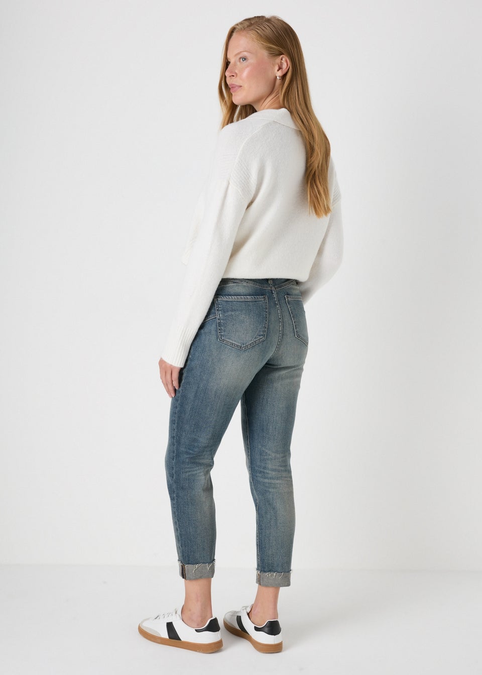 Mid Wash Blue Ripped Mom Jeans
