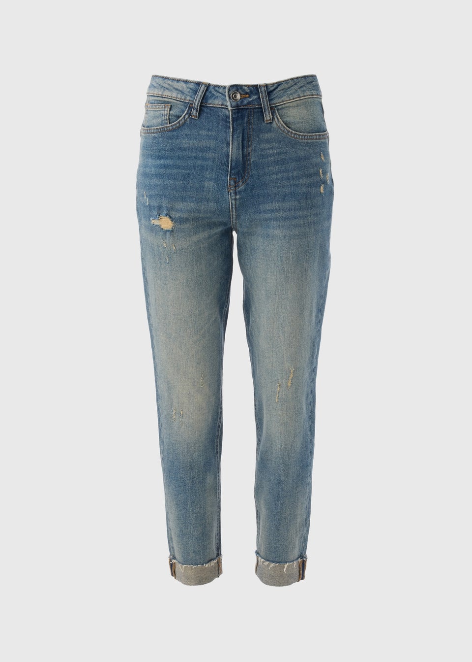 Mid Wash Blue Ripped Mom Jeans