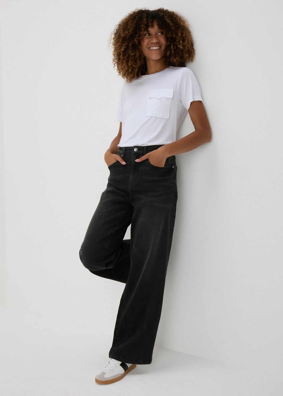 Black Washed Wide Leg Jeans Matalan
