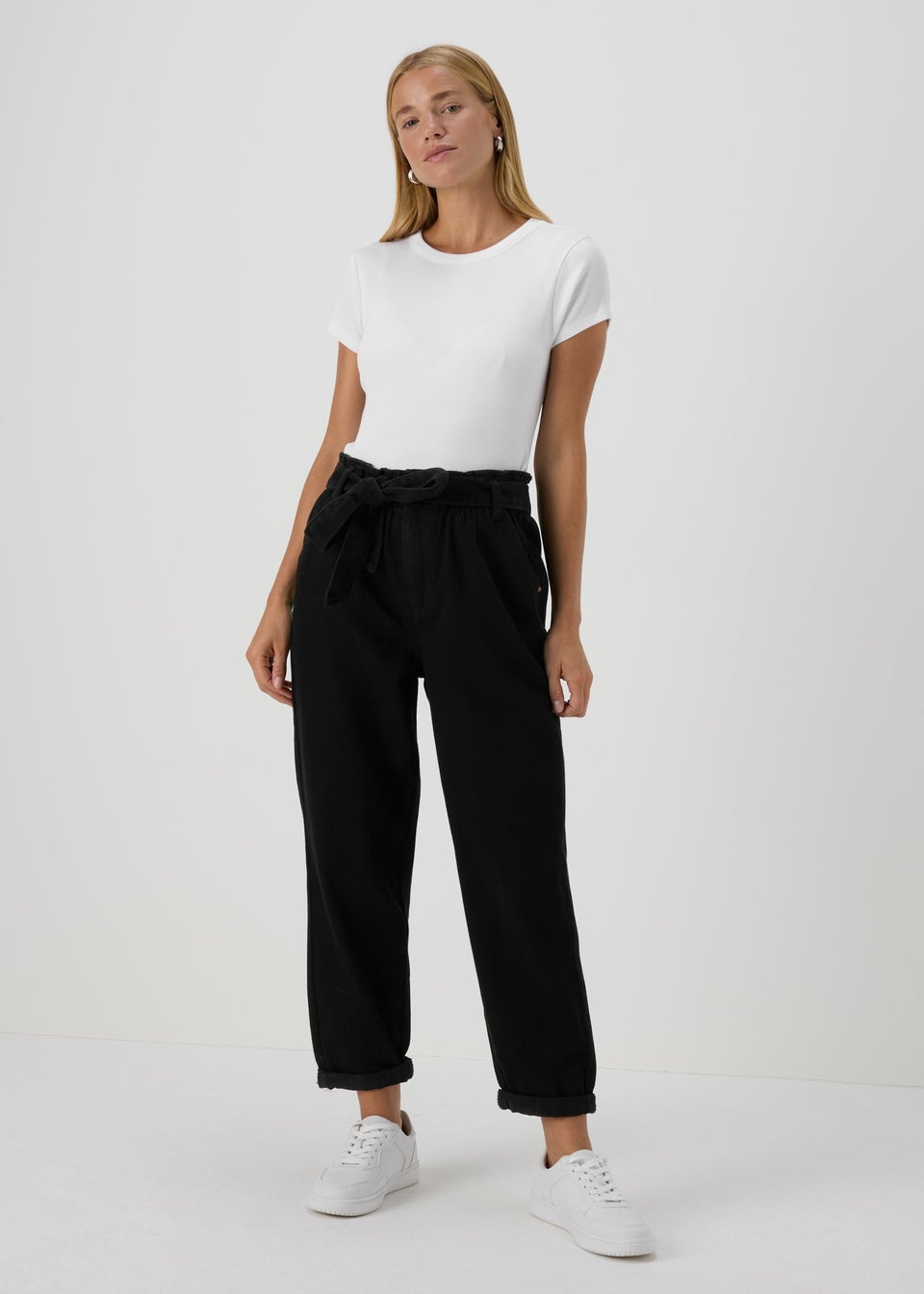 Black Paperbag Belted Jeans