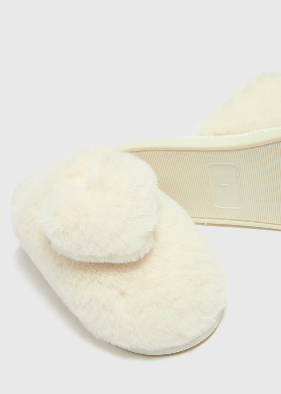 Cream Heart Pom Mule Slippers