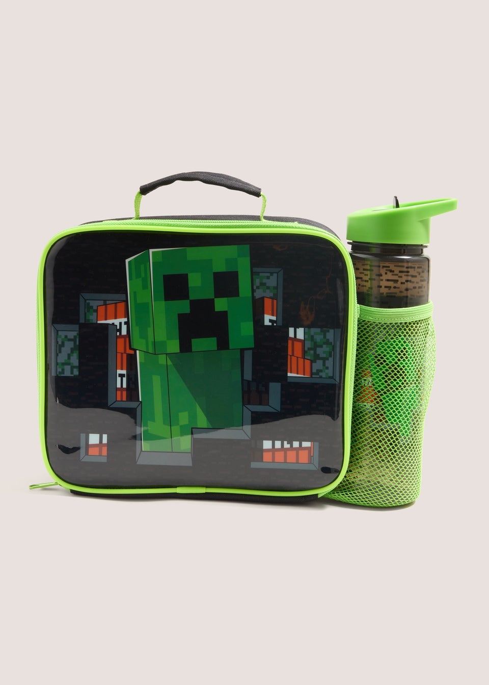 Minecraft Green Lunch Bag Drinks Bottle Snack Box Set Matalan