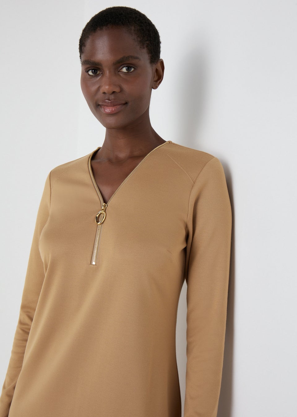 Et Vous Camel Knee Length Jersey Dress Matalan