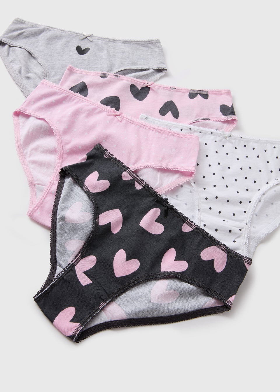 5 Pack Girls Pink Heart Knickers (2-11yrs)