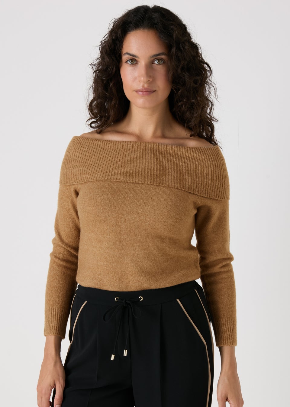 Et Vous Camel Bardot Knitted Jumper Matalan