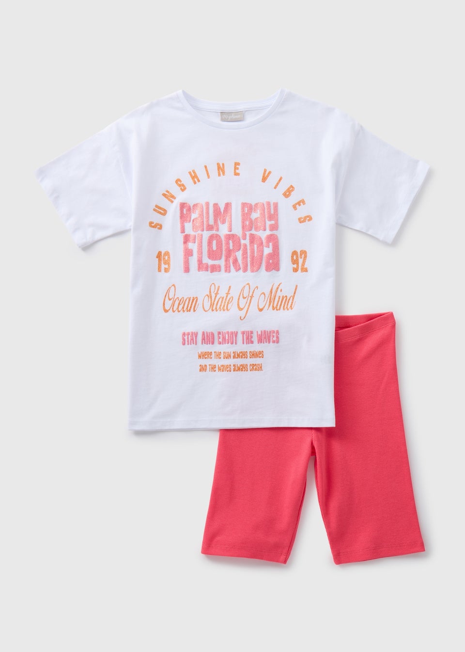 Girls White Palm Bay Florida T-Shirt & Pink Cycling Shorts Set (7-13yrs)
