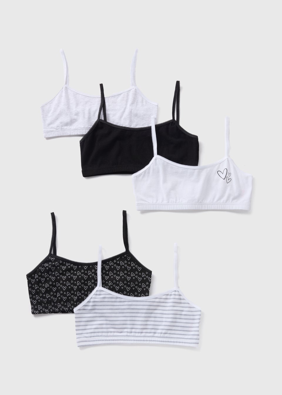 5 Pack Girls Black Heart Crop Tops (6-13yrs)