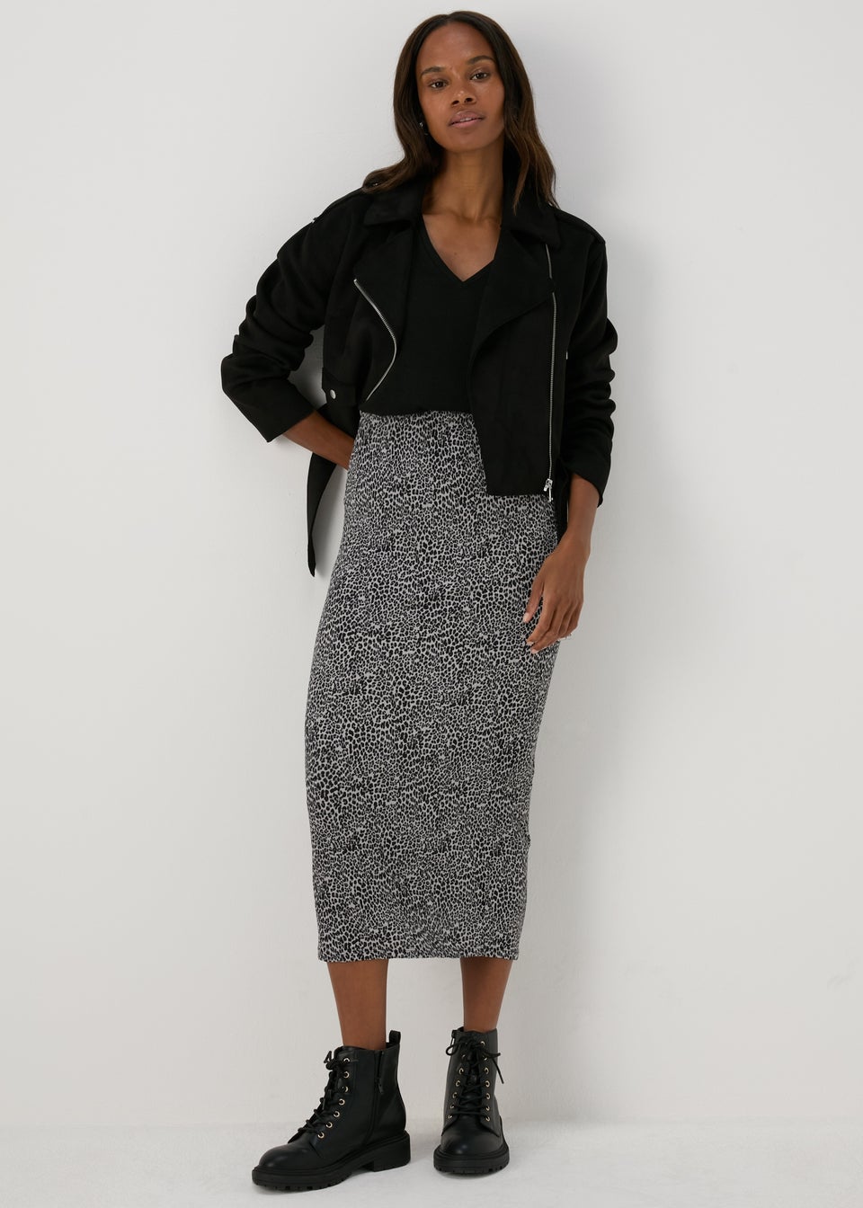 Petite leopard print midi skirt top