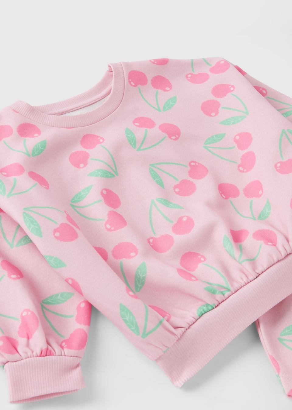 Girls Light Pink Cherry Sweatshirt & Shorts Set (1-7yrs)