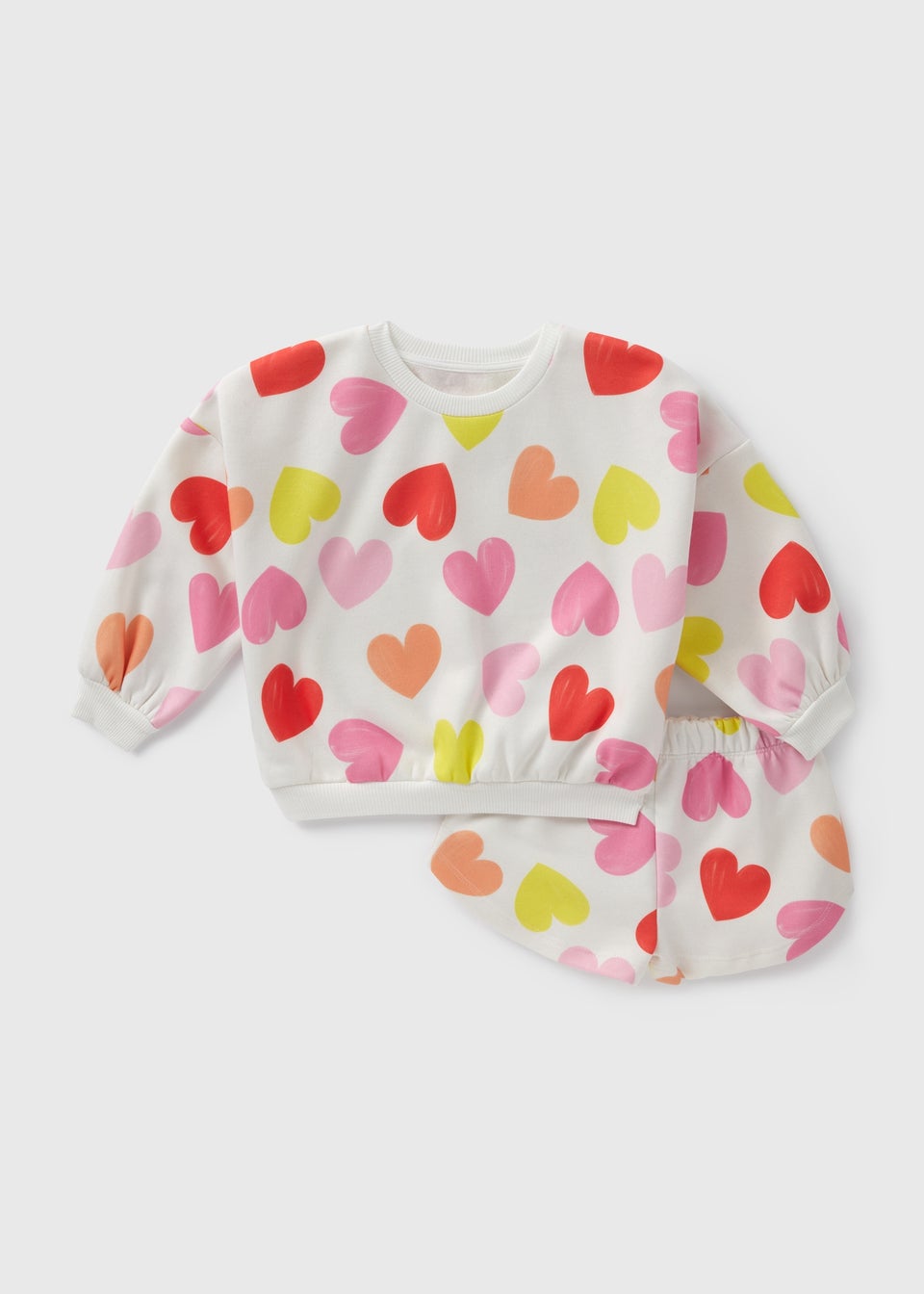 Girls Cream Hearts Print Sweatshirt & Shorts Set (1-7yrs)