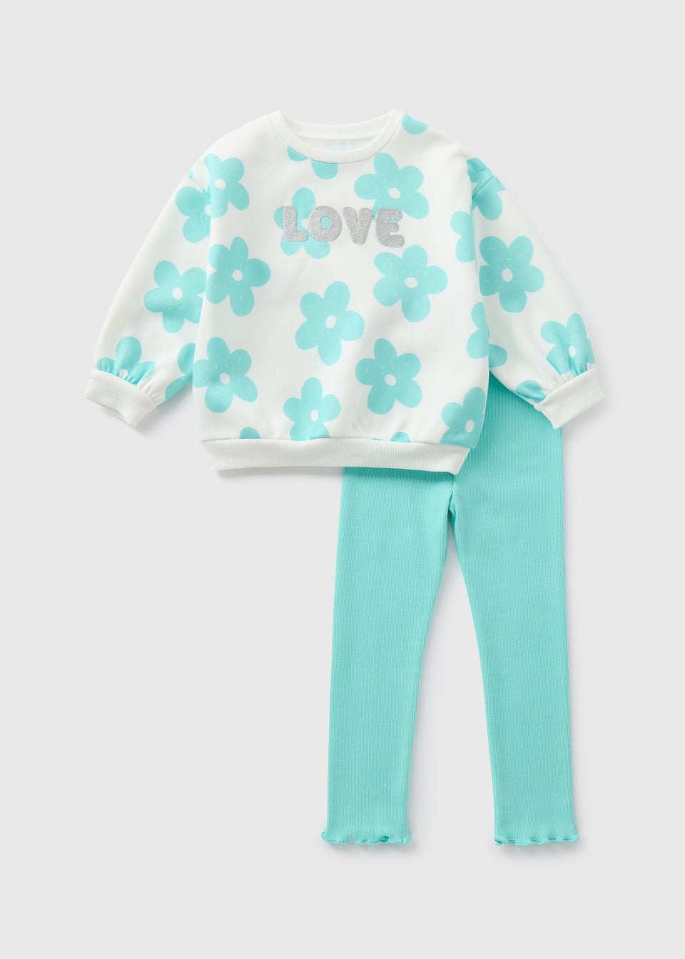 Girls Cream Flower Print Sweatshirt & Leggings Set (1-7yrs)