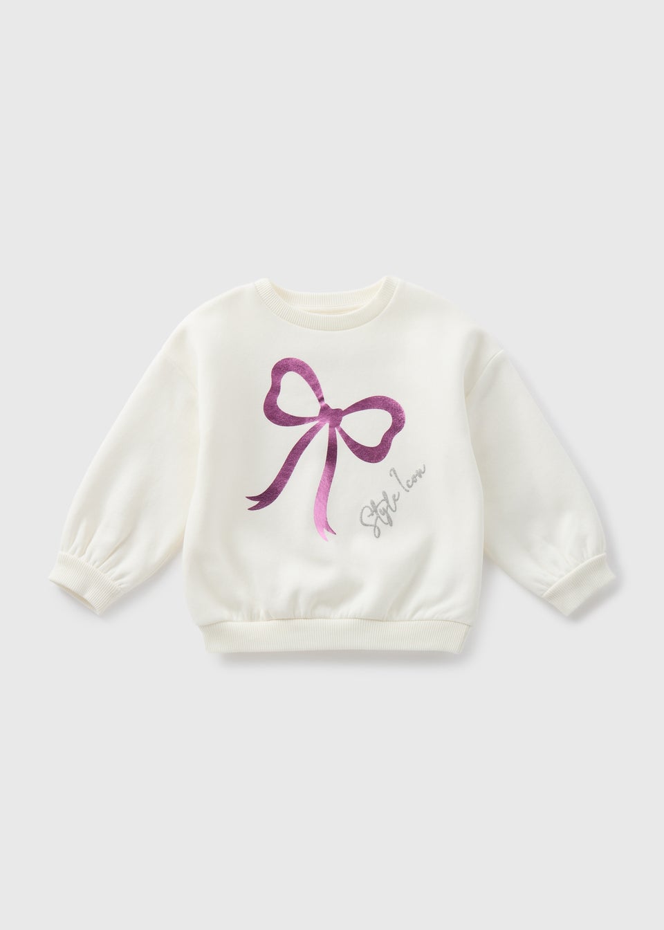 Girls Cream Lilac Foil Bow Sweatshirt (1-7yrs)