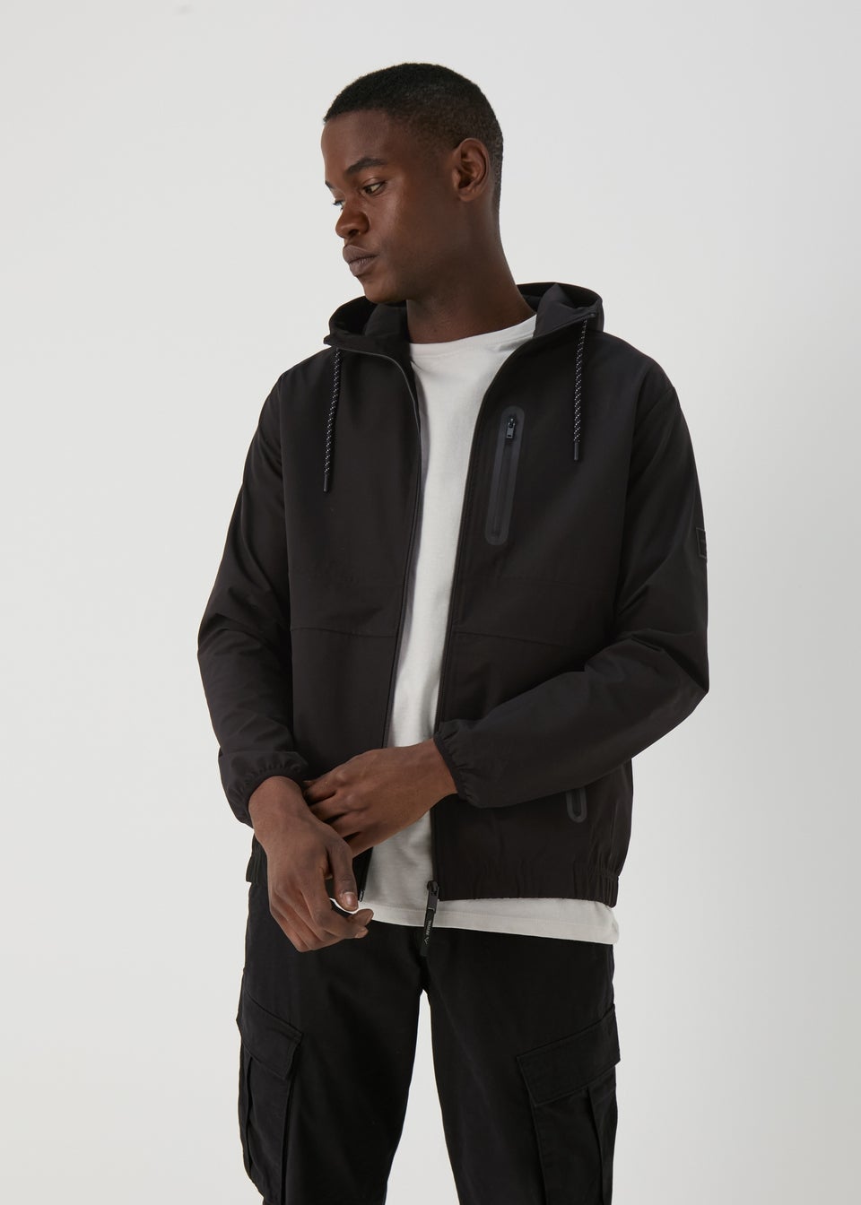 Black Hooded Windbreaker Jacket Matalan