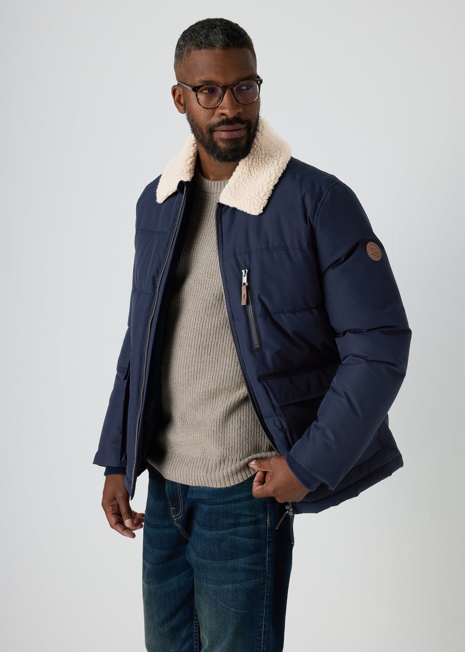 Navy Borg Puffer Jacket Matalan