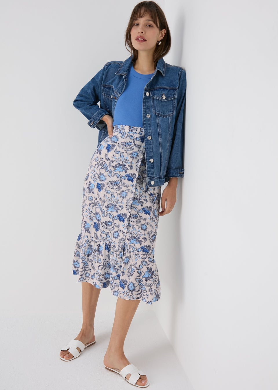 White Floral Midi Skirt