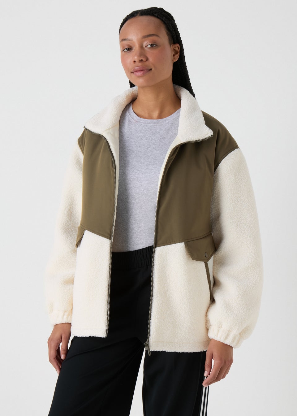 Khaki Padded Fleece Coat Matalan