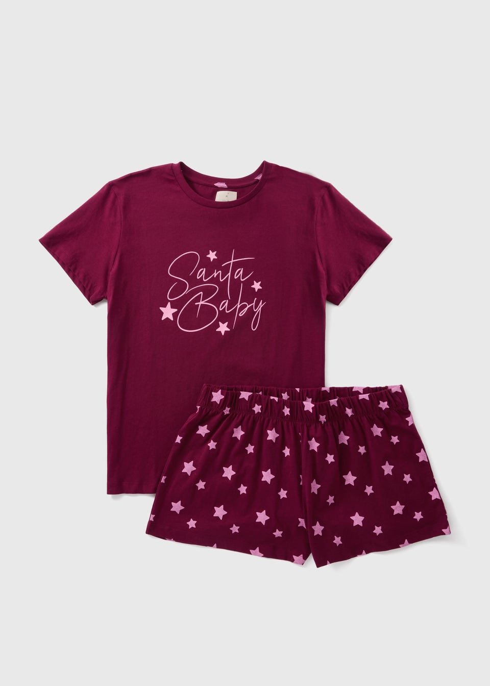 Burgundy Star Santa Baby Pyjama Short Set