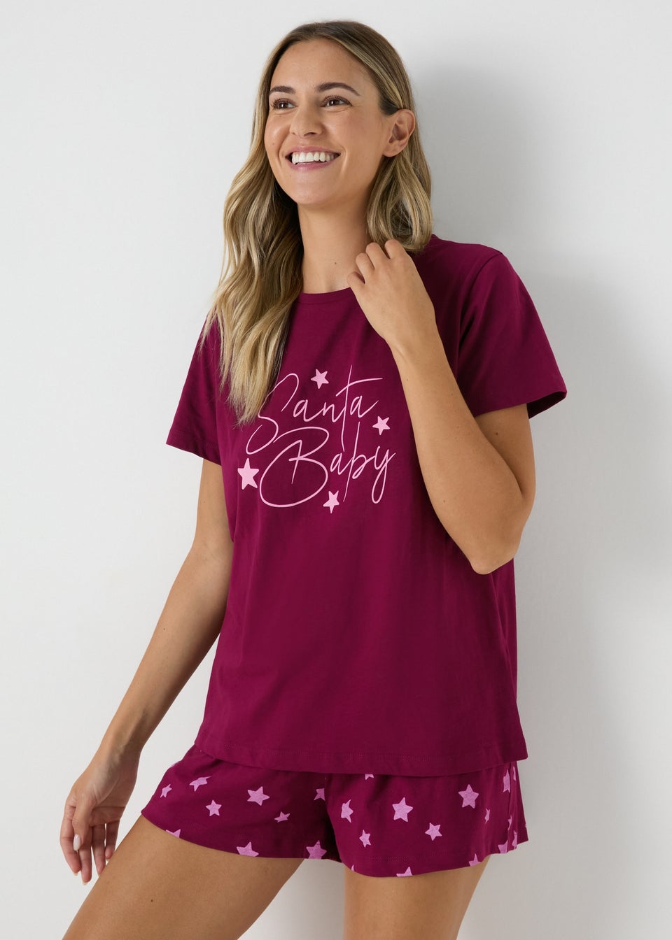 Burgundy Star Santa Baby Pyjama Short Set