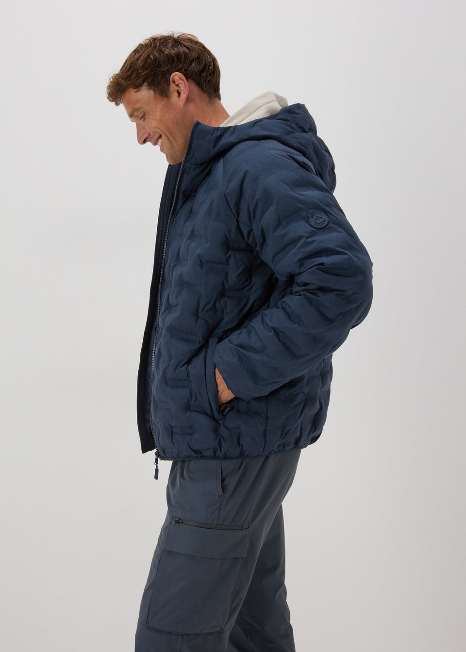 Navy Textured Hooded Puffer Jacket Matalan