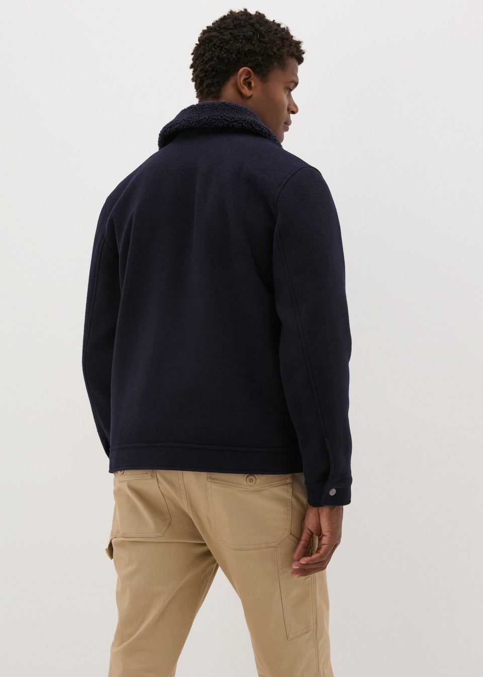 Navy Borg Collar Smart Jacket Matalan