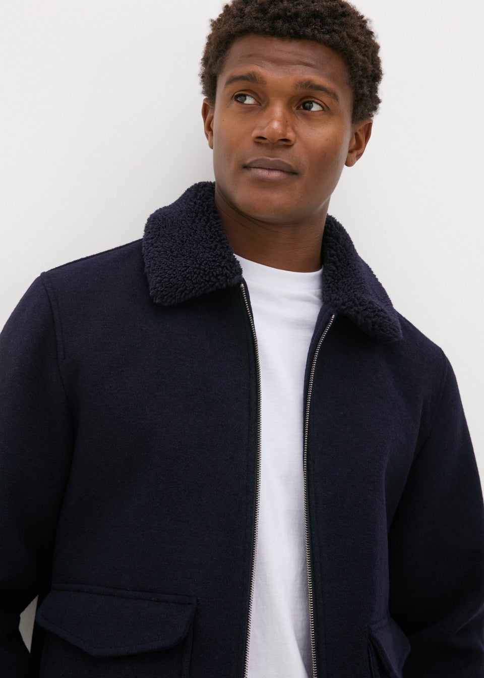Navy Borg Collar Smart Jacket Matalan