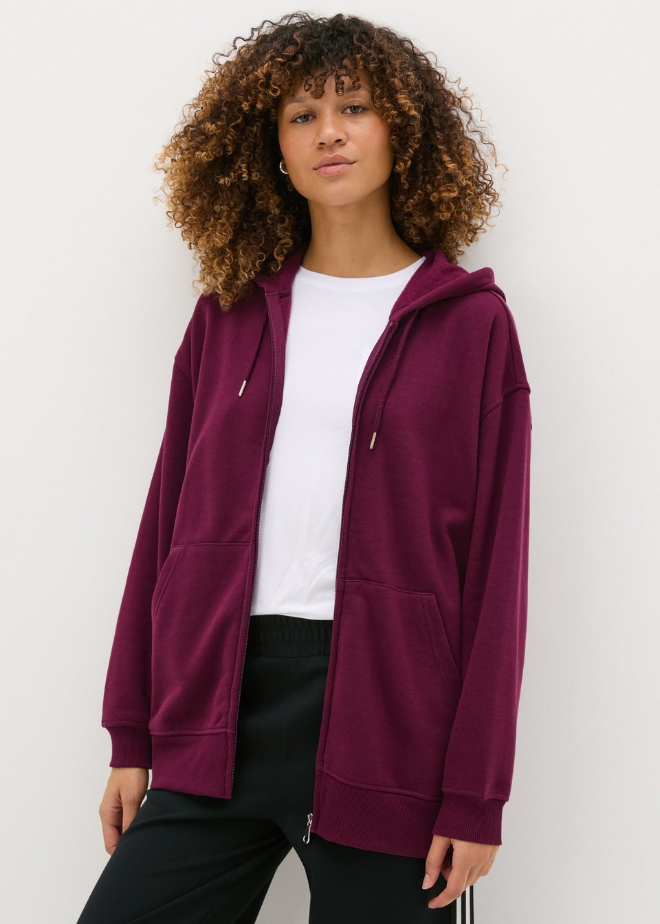 Burgundy Longline Zip Up Hoodie