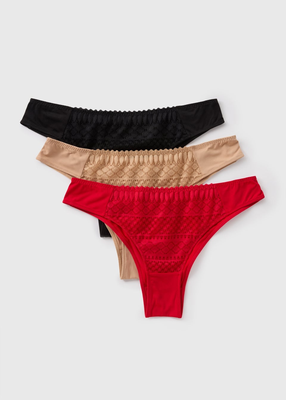 3 Pack Multicoloured Brazilian Geometric Lace Knickers