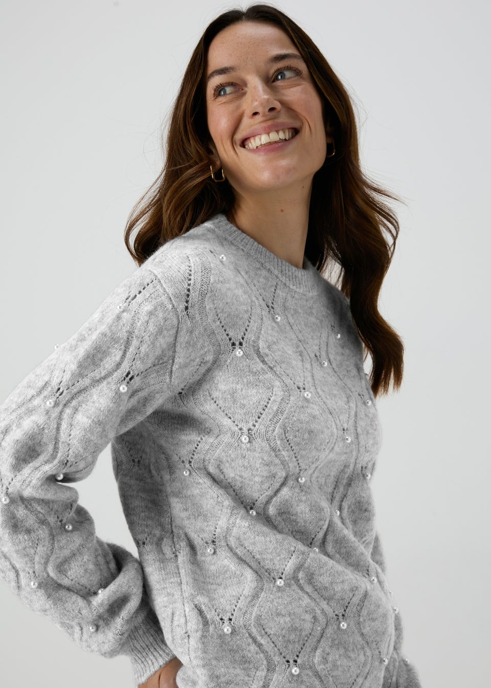 Grey Pearl Embellished Jumper Matalan
