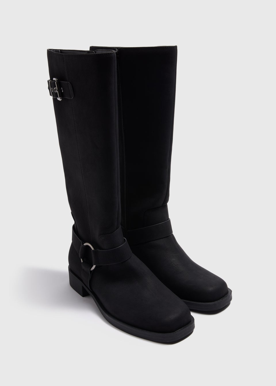 Black Buckle Knee High Boots Matalan