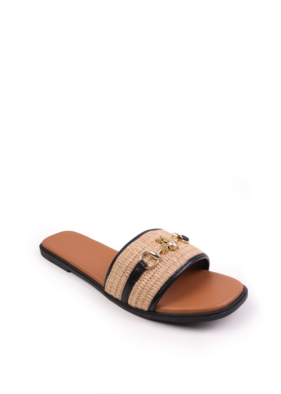 Where's That From Black PU Harmony Straw Detail Strap Sandals