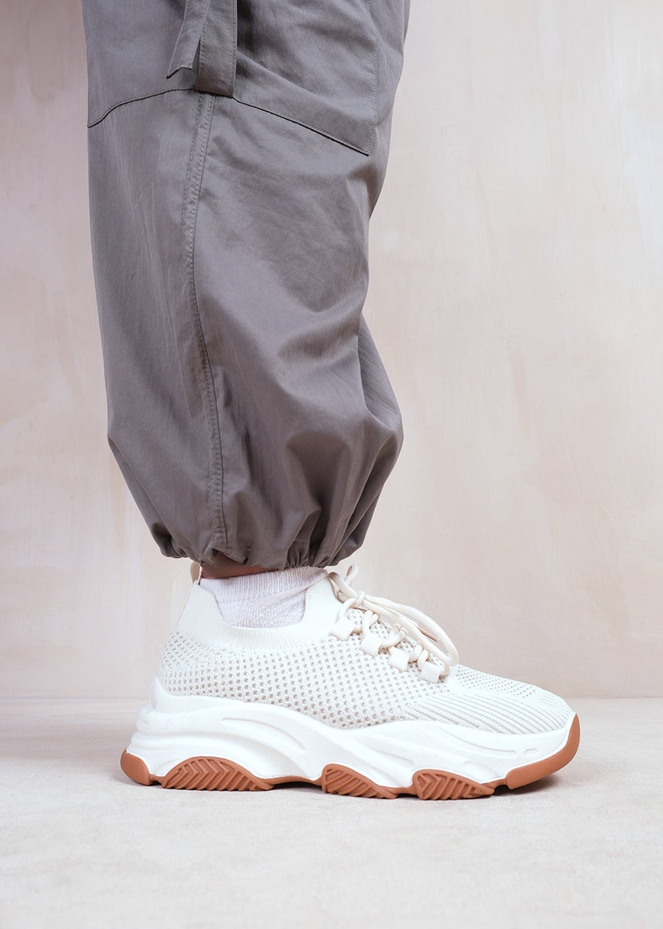 Where's That From Beige Knit Whisper Chunky Sole Trainers