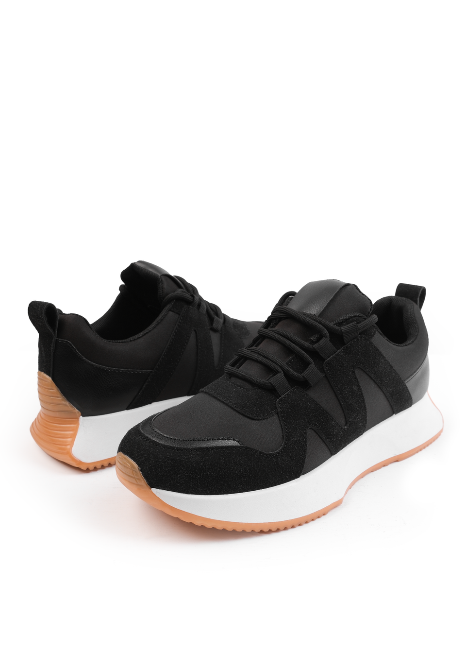 Where's That From Black PU with Suede Detail Runner Trainers