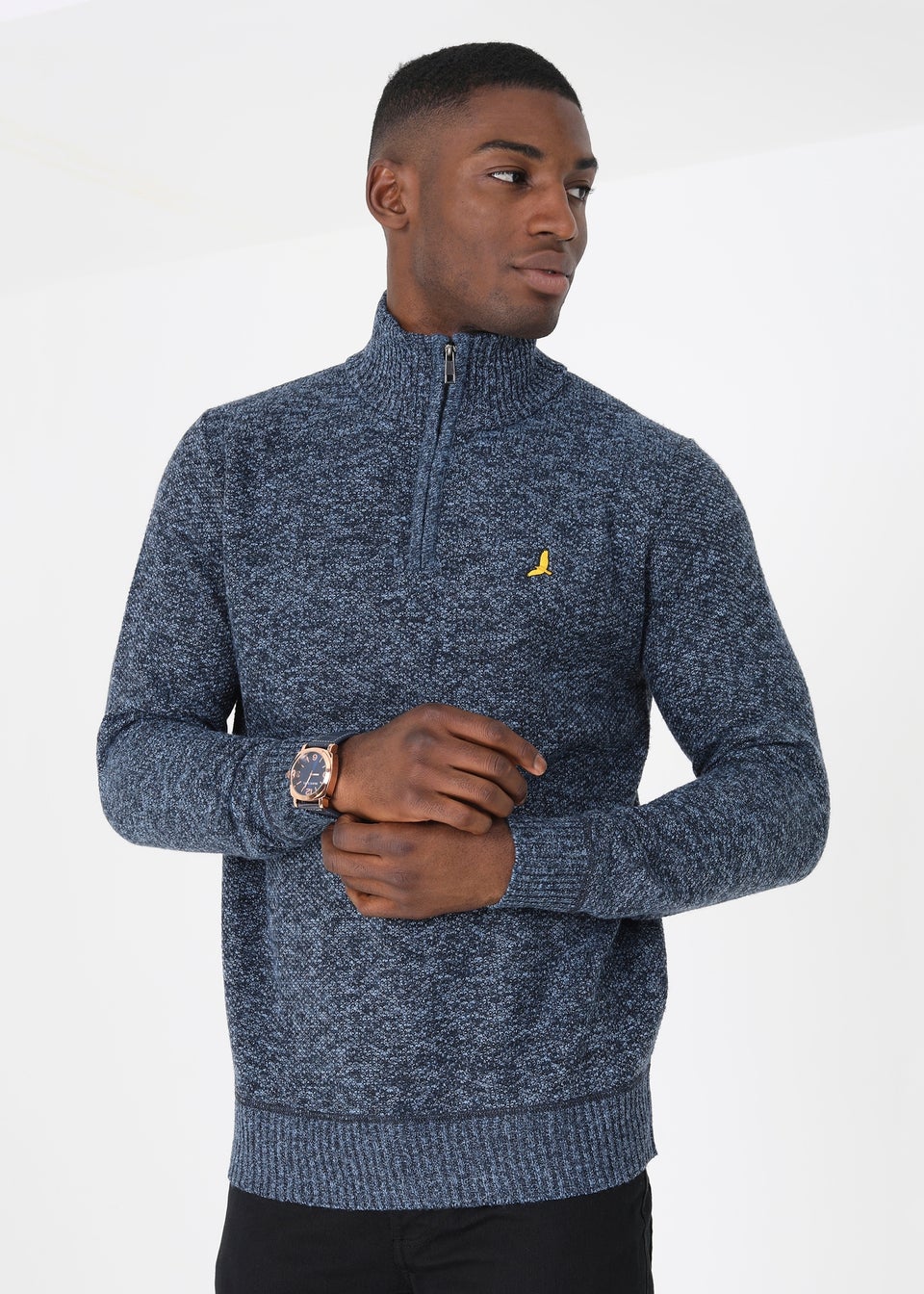 Brave Soul Navy Quarter Zip Knitted Jumper