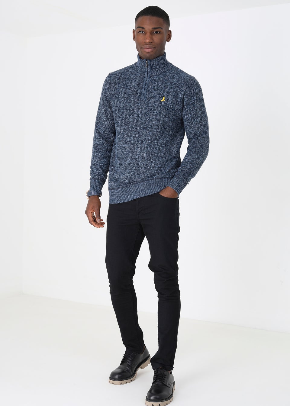Brave Soul Navy Quarter Zip Knitted Jumper