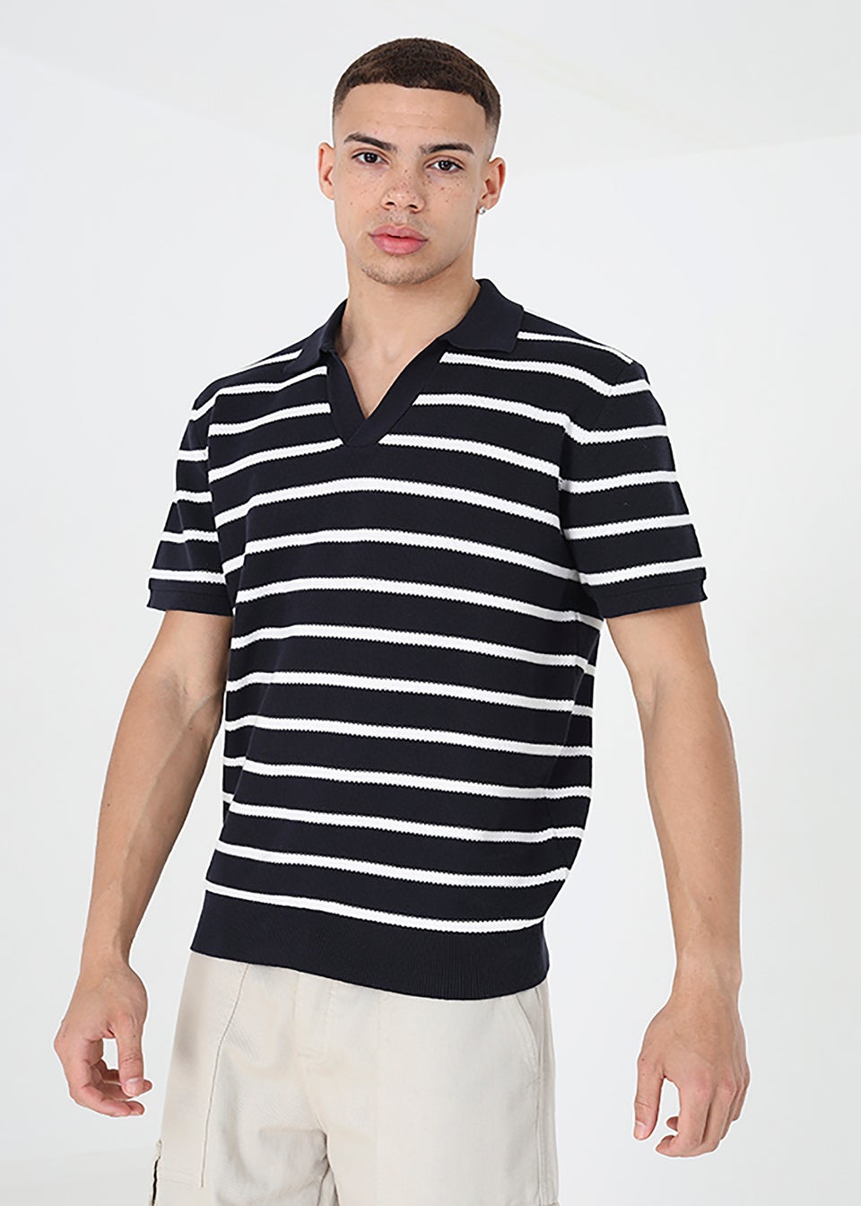 Brave Soul Navy Cannes Short Sleeve Knitted Polo Shirt