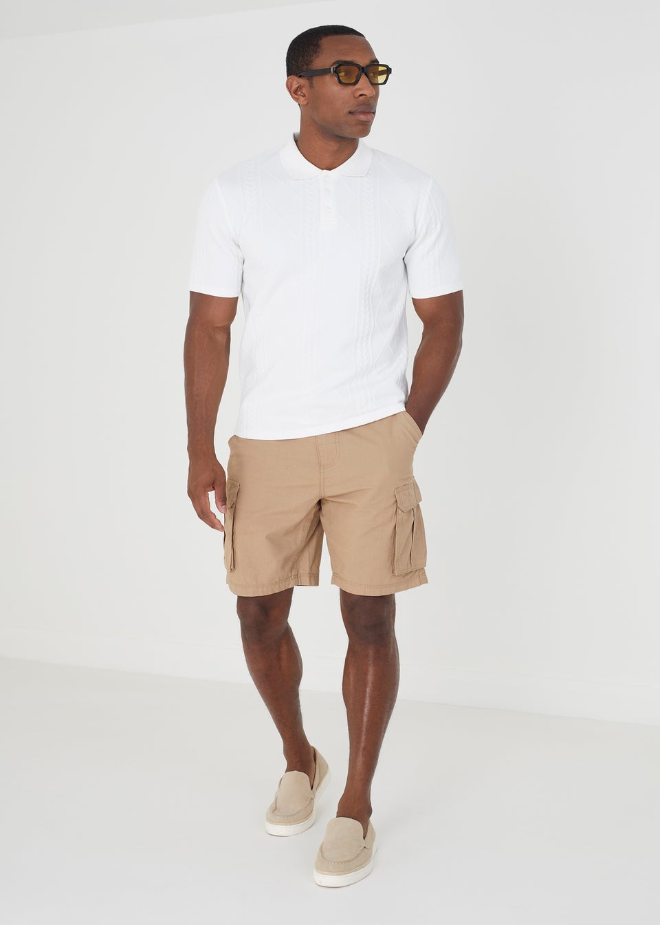 Brave Soul White Short Sleeve Jacquard Polo Shirt
