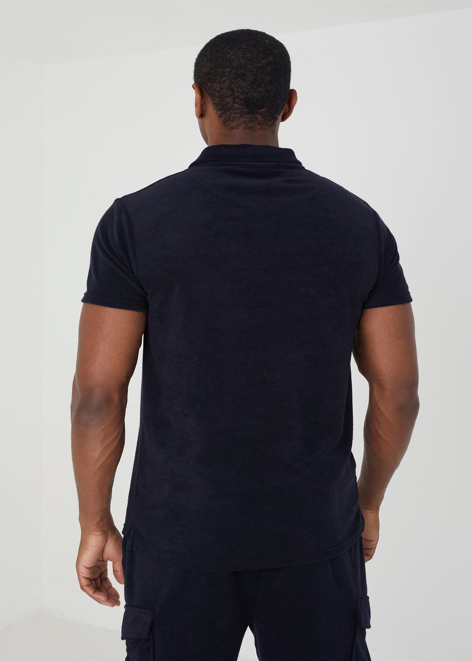 Brave Soul Navy Short Sleeve Towelling Open Collar Polo Shirt