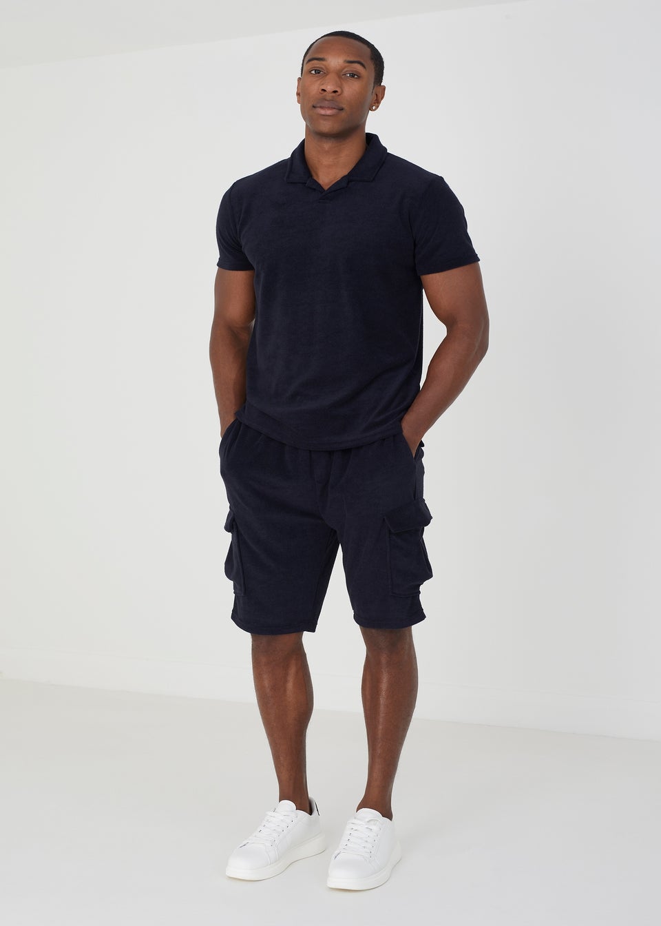 Brave Soul Navy Short Sleeve Towelling Open Collar Polo Shirt