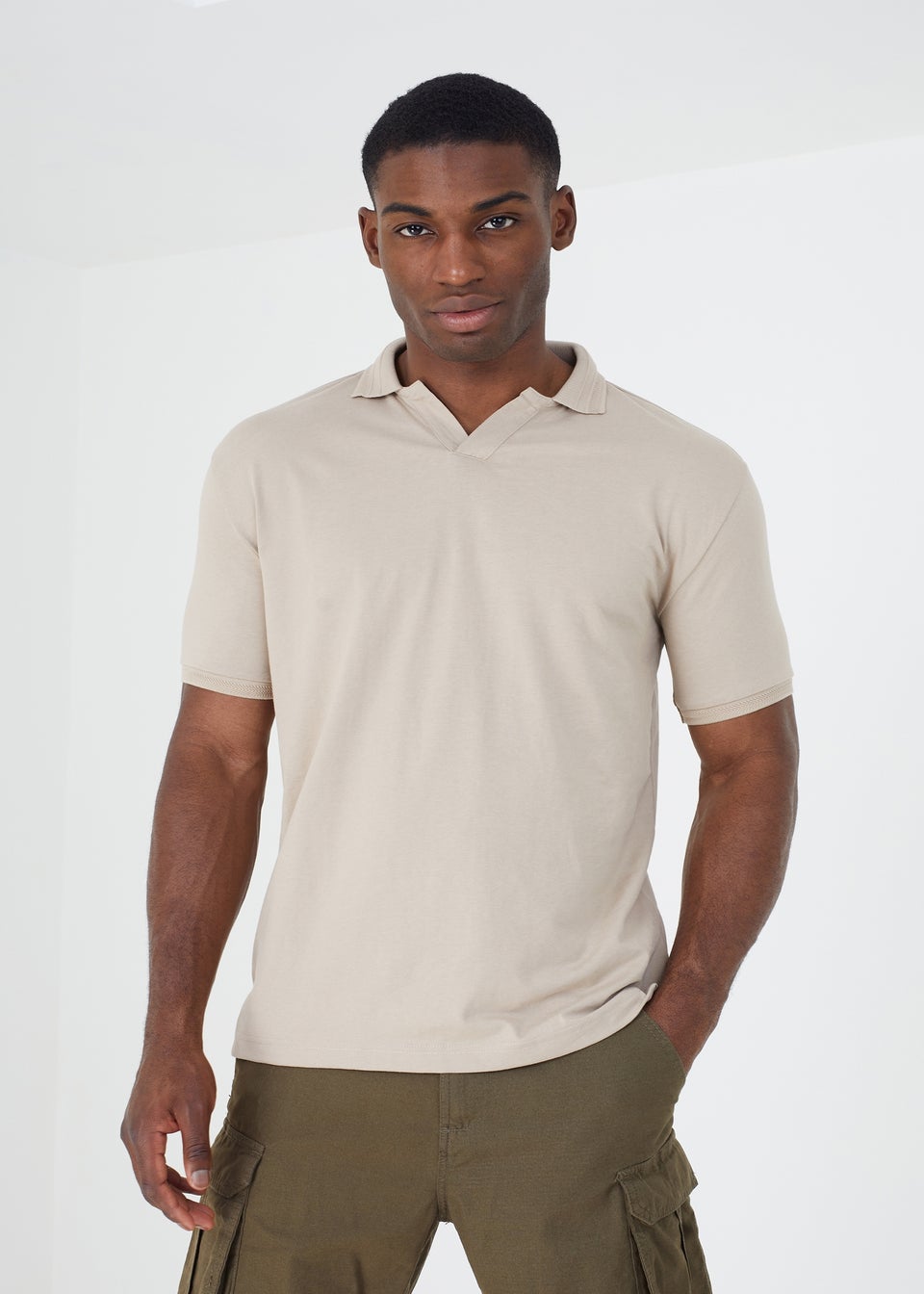 Brave Soul Sand Dominican Short Sleeve Jacquard Trim Polo Shirt