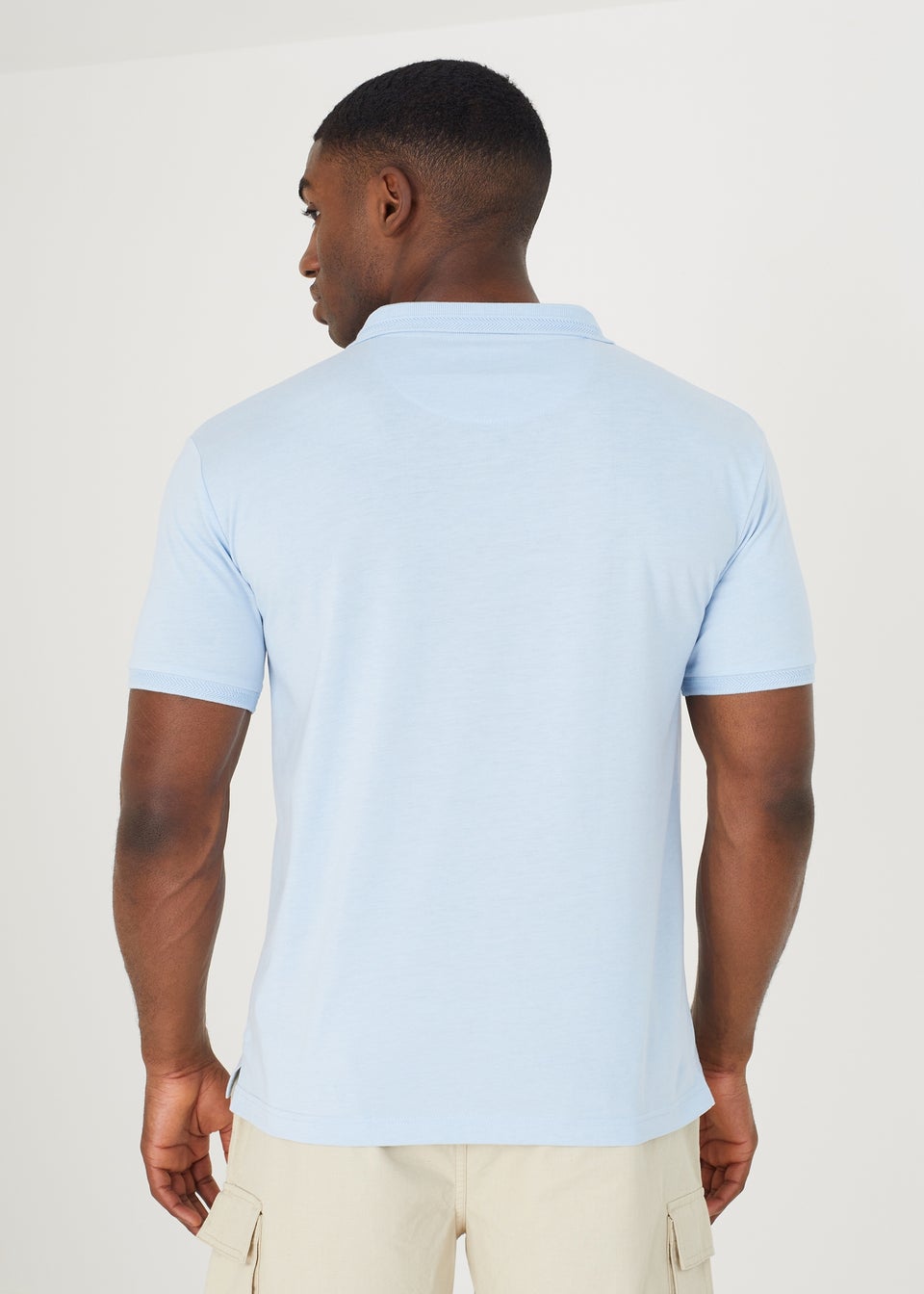 Brave Soul Light Blue Dominican Short Sleeve Jacquard Trim Polo Shirt