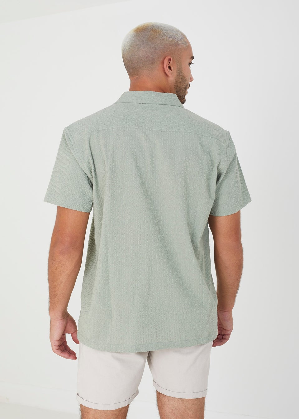 Brave Soul Green Luca Short Sleeve Fine Stripe Revere Collar Shirt