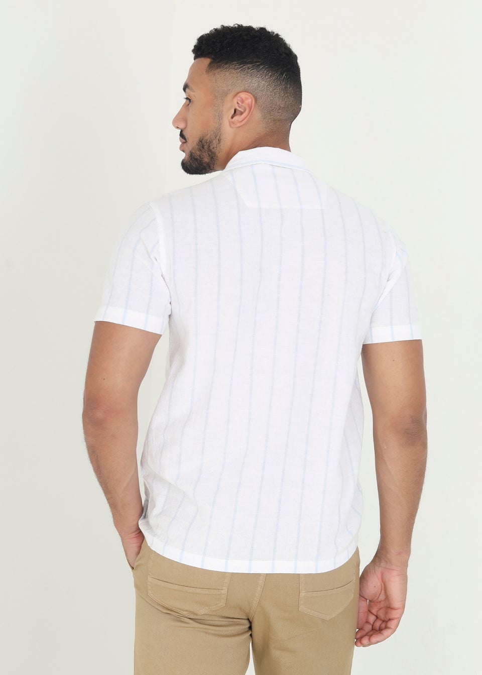 Brave Soul White Gogh Cotton Short Sleeve Stripe Shirt With Linen