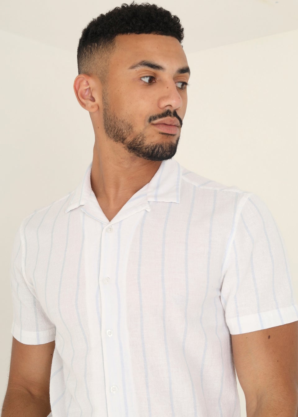 Brave Soul White Gogh Cotton Short Sleeve Stripe Shirt With Linen