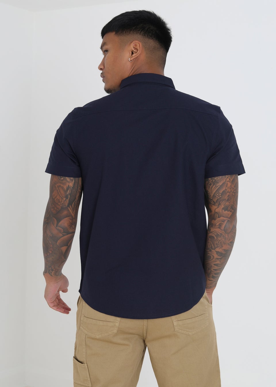 Brave Soul Navy Senated Cotton Oxford Short Sleeve Shirt