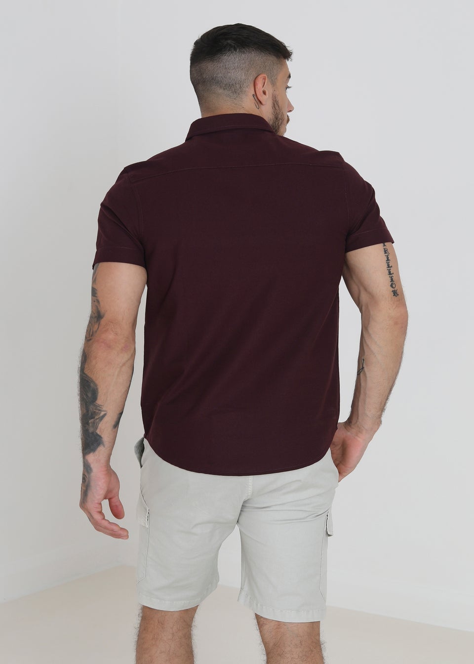 Brave Soul Burgundy Senated Cotton Oxford Short Sleeve Shirt
