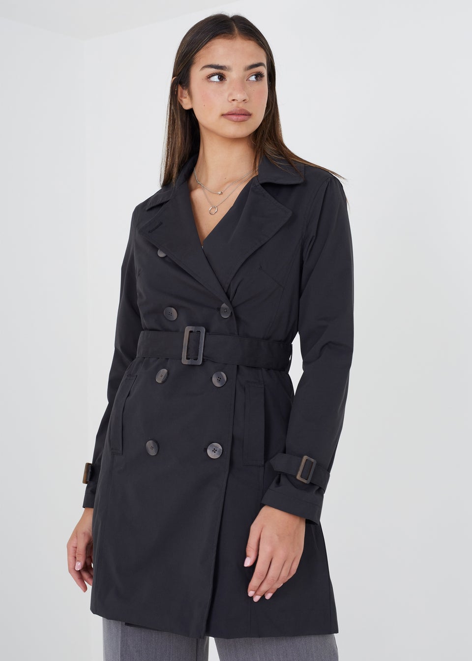 Brave Soul Black Brandy Double Breasted Short Trench Coat